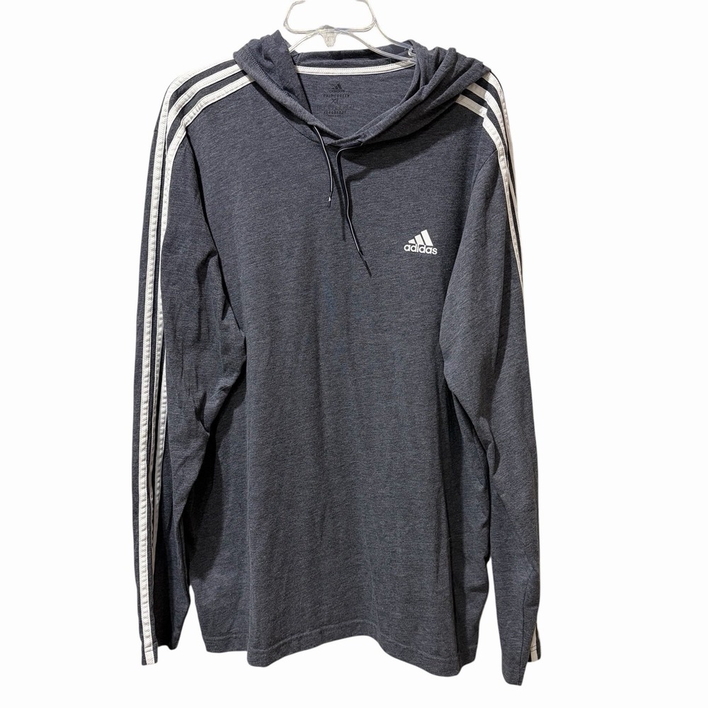 Adidas 3-Stripe AEROREADY Hooded Long Sleeve Shirt Size XL Primegreen Mens Gray